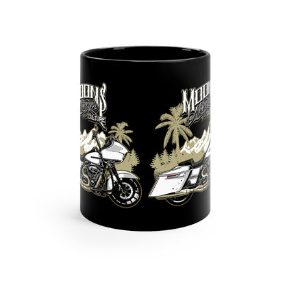 MOONSMC Road Glide Special 11oz Black Mug: black mug showing both motorcycle graphic panels.