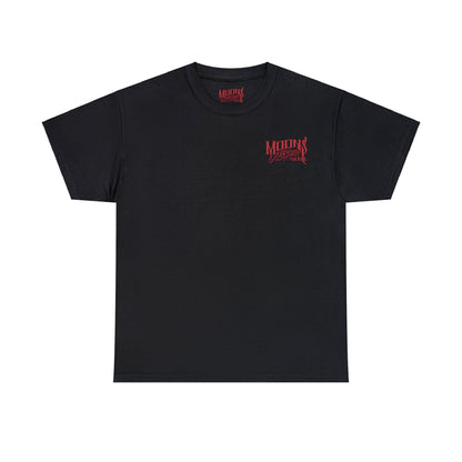 MOONSMC Dyna Wheelie Heavy Cotton T-Shirt: front of the black tee with a small red chest logo.