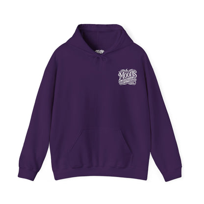 MOONSMC "The Saloon" Hooded Sweatshirt: front view in purple with a small chest logo.