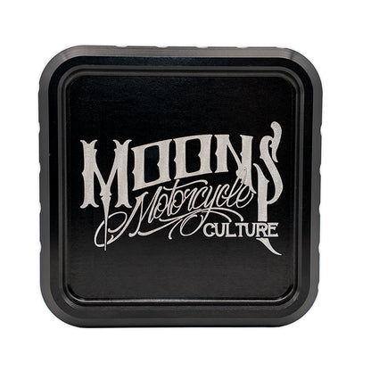 MOONSMC "The Diplomat" Cigar Ashtray: close-up of the engraved logo inside the black tray.