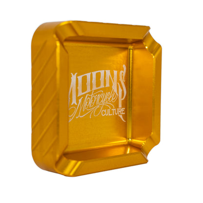 MOONSMC "The Diplomat" Cigar Ashtray: angled upright view in gold.