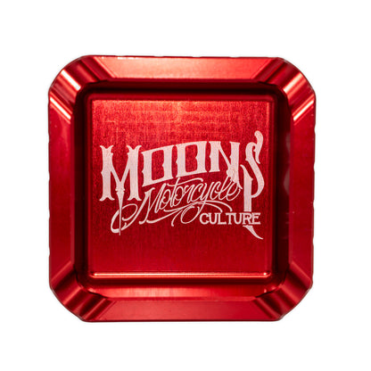 MOONSMC "The Diplomat" Cigar Ashtray: top view in red showing the engraved logo.