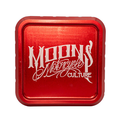 MOONSMC "The Diplomat" Cigar Ashtray: close-up of the engraved logo inside the red tray.