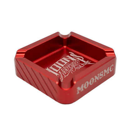 MOONSMC "The Diplomat" Cigar Ashtray: angled top view in red showing cigar rests.