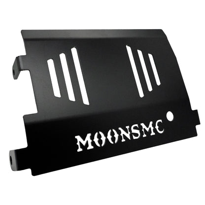 Angled front view of the black MOONSMC 2024-and-newer touring front lower skid plate.