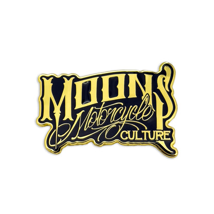 MOONSMC OG Logo Black & Gold Enamel Collector Pin: front of the black and gold enamel logo pin.