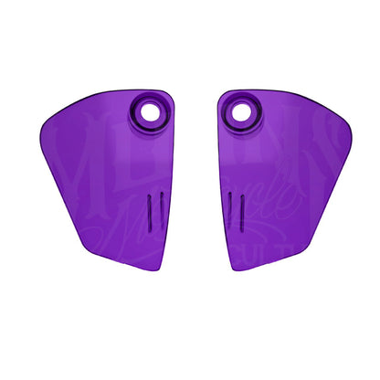 Pair of purple MOONSMC Softail FXLRST fairing air deflectors with circular mounting openings.