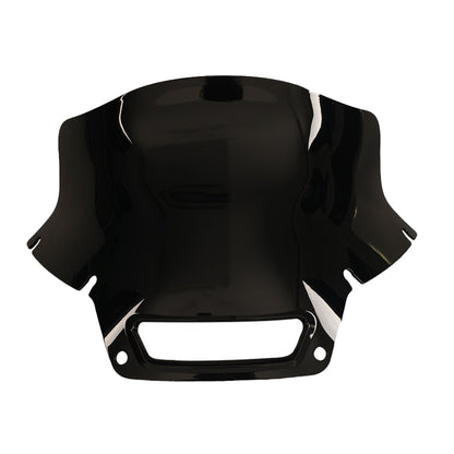 Front view of the black MOONSMC 8.5-inch recurve windshield for the Softail FXLRST.