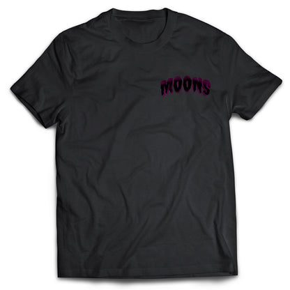 MOONSMC 2024 Halloween Edition - FXLRST Headless Horsemen Graveyard Tee Purple: front of the black tee with a small chest logo.