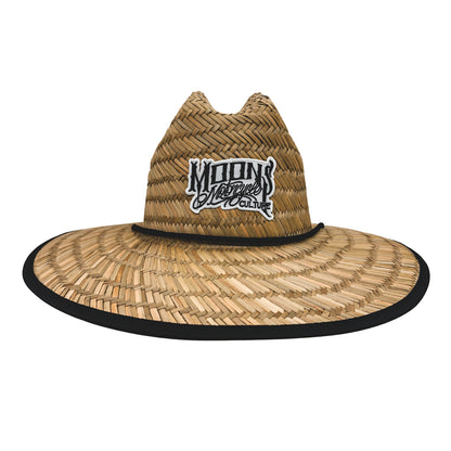 MOONSMC OG Logo UPF 50+ Lifeguard Straw Hat: front view of the straw hat with a wide brim and logo patch.