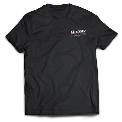 MOONSMC San Juan Capistrano - Mission Dyna Heavyweight Cotton T-Shirt: front of the black tee with a small chest logo.