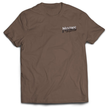 MOONSMC San Juan Capistrano - Mission Dyna Heavyweight Cotton T-Shirt: front of the brown tee with a small chest logo.