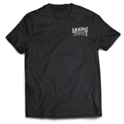 MOONSMC San Juan Capistrano Swallows Heavyweight Cotton T-Shirt: front of the black tee with a small white chest logo.