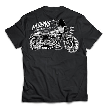 MOONSMC Dyna T-SPORT / FXDXT Heavy Cotton T-Shirt: black tee showing the large motorcycle back graphic.
