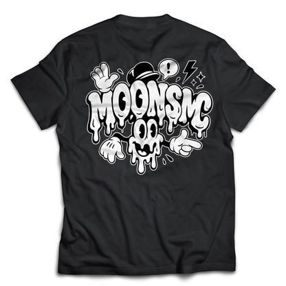 MOONSMC Urban Drip Graffiti Style T-Shirt: black tee showing the large white graffiti back graphic.