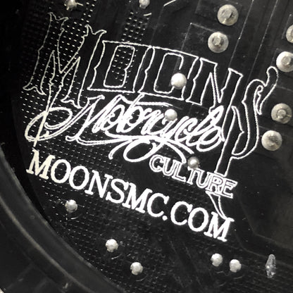 Close-up of MOONSMC branding and LEDs inside the Low Profile V4 tail light.