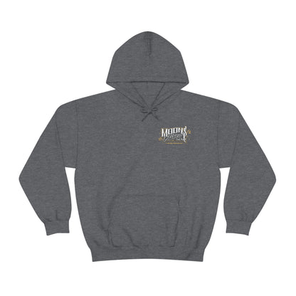MOONSMC San Juan Capo OG Logo Hooded Sweatshirt: heather charcoal hoodie with a small chest logo and pouch pocket.