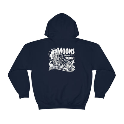 MOONSMC FXLRS Skull Rider Hooded Sweatshirt: navy hoodie showing the large skull rider graphic.