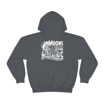 MOONSMC FXLRS Skull Rider Hooded Sweatshirt: dark gray hoodie showing the large skull rider graphic.
