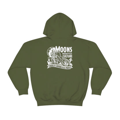 MOONSMC FXLRS Skull Rider Hooded Sweatshirt: olive green hoodie showing the large skull rider graphic.