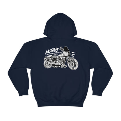 MOONSMC T-SPORT / FXDXT Hooded Sweatshirt: navy hoodie showing the large motorcycle graphic.