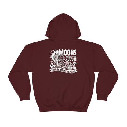MOONSMC FXLRS Skull Rider Hooded Sweatshirt: burgundy hoodie showing the large skull rider graphic.