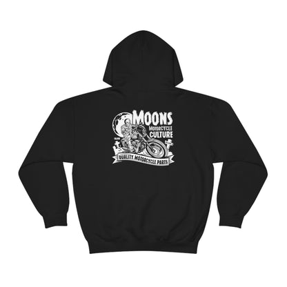 MOONSMC FXLRS Skull Rider Hooded Sweatshirt: black hoodie showing the large skull rider graphic.