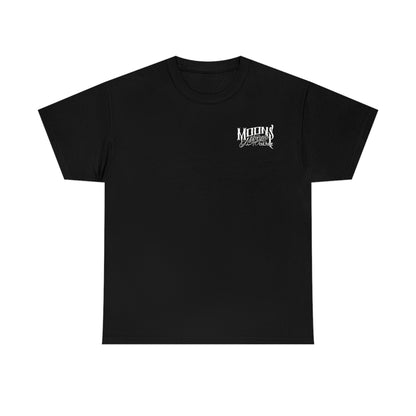 MOONSMC Dyna Graveyard Wheelie T-Shirt: front view in black with a small chest logo.