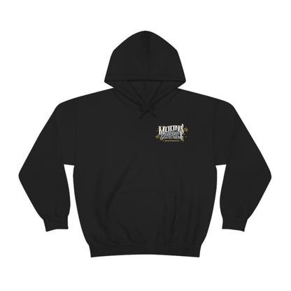 MOONSMC San Juan Capo OG Logo Hooded Sweatshirt: black hoodie with a small chest logo and pouch pocket.
