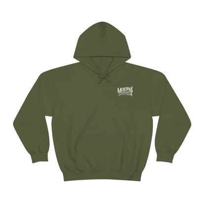 MOONSMC FXLRS Skull Rider Hooded Sweatshirt: olive green hoodie with a small chest logo and pouch pocket.