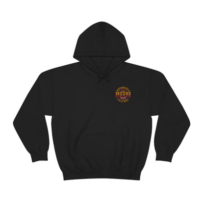 MOONSMC Samurai Mask Hooded Sweatshirt: black hoodie with a small circular chest graphic.