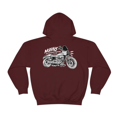MOONSMC T-SPORT / FXDXT Hooded Sweatshirt: burgundy hoodie showing the large motorcycle graphic.