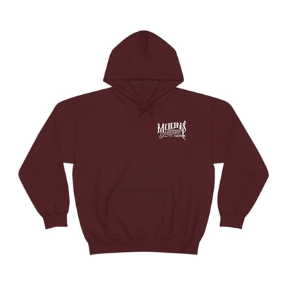 MOONSMC Road Glide Special Hooded Sweatshirt: burgundy hoodie with a small chest logo and pouch pocket.