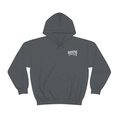 MOONSMC T-SPORT / FXDXT Hooded Sweatshirt: dark gray hoodie with a small chest logo and pouch pocket.