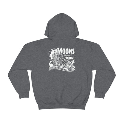 MOONSMC FXLRS Skull Rider Hooded Sweatshirt: heather charcoal hoodie showing the large skull rider graphic.