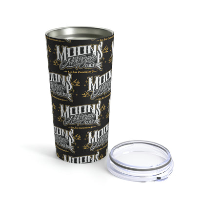 MOONSMC San Juan Capo Tumbler 20oz: black logo tumbler with its clear lid removed.