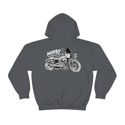 MOONSMC T-SPORT / FXDXT Hooded Sweatshirt: dark gray hoodie showing the large motorcycle graphic.