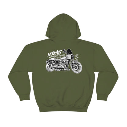 MOONSMC T-SPORT / FXDXT Hooded Sweatshirt: olive green hoodie showing the large motorcycle graphic.