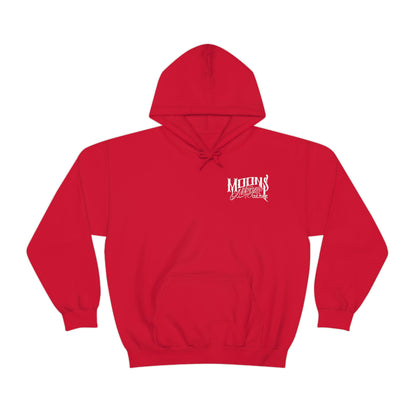 MOONSMC Road Glide Special Hooded Sweatshirt: red hoodie with a small chest logo and pouch pocket.