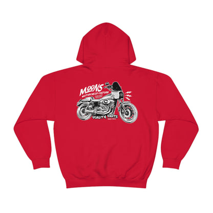 MOONSMC T-SPORT / FXDXT Hooded Sweatshirt: red hoodie showing the large motorcycle graphic.