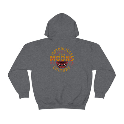 MOONSMC Samurai Mask Hooded Sweatshirt: heather charcoal hoodie showing the large samurai-mask graphic.