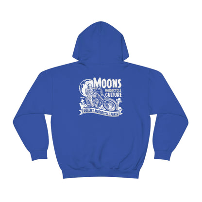 MOONSMC FXLRS Skull Rider Hooded Sweatshirt: royal blue hoodie showing the large skull rider graphic.