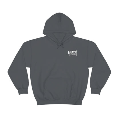 MOONSMC FXLRS Skull Rider Hooded Sweatshirt: dark gray hoodie with a small chest logo and pouch pocket.