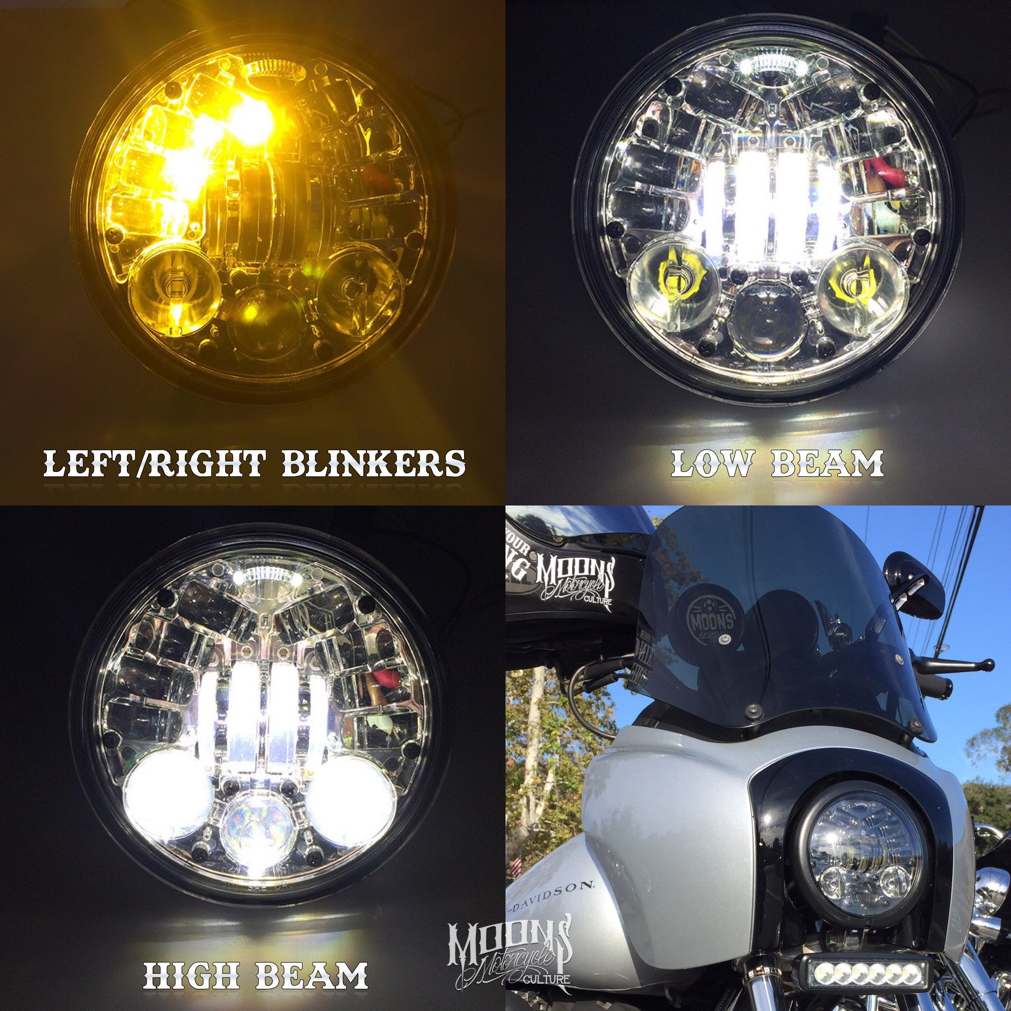 5.75 MOONSMC® Moonmaker 3 LED Headlight For Harley